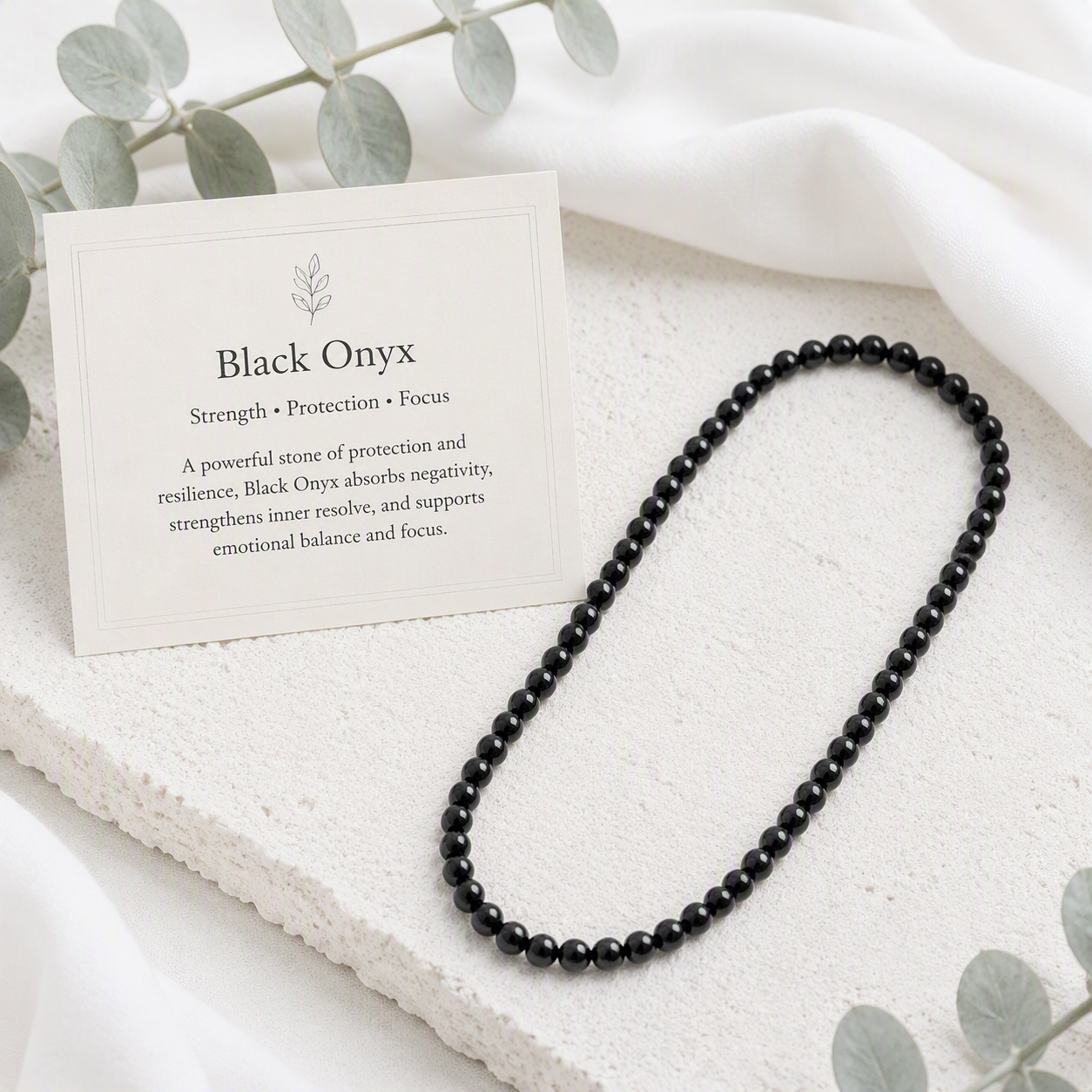 Black Onyx 6mm Stretch Beaded Necklace - Strength, Protection, Confidence, Made to Order