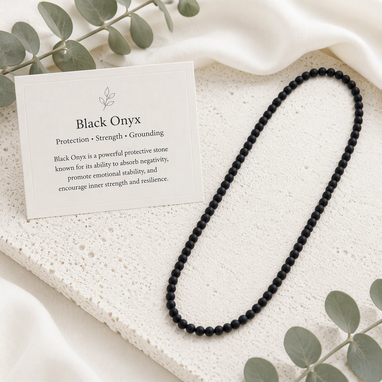 Black Onyx Matte 6mm Stretch Beaded Necklace - Strength, Protection, Confidence, Made to Order