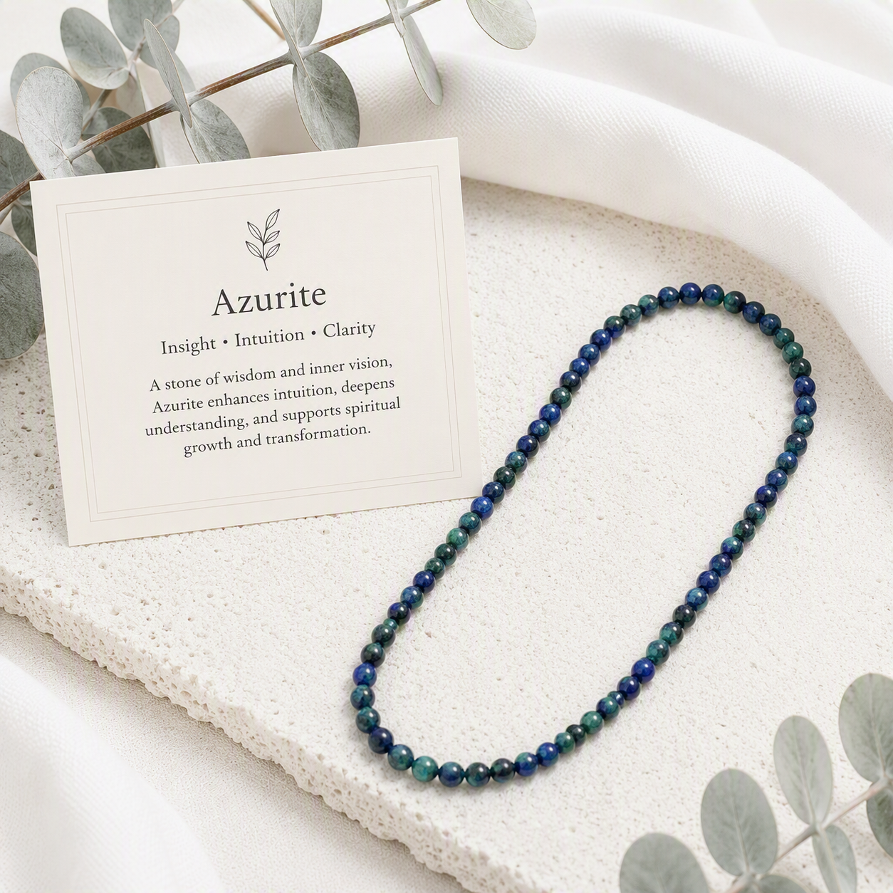 Azurite 6mm Stretch Beaded Necklace - Intuition, Clarity, Inspiration, Handmade