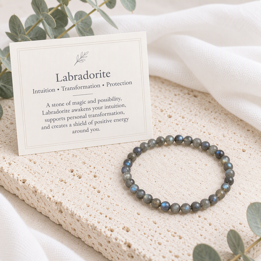 Labradorite Beaded Stretch Bracelet 6mm, Blue Flash Crystal Jewelry, Spiritual Protection Stone, Gift for Her