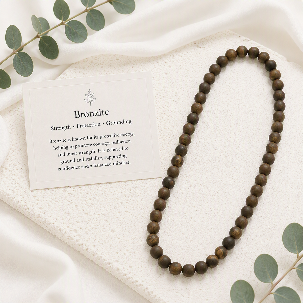 Bronzite Matte 8mm Beaded Stretch Necklace • Confidence, Strength, Grounding