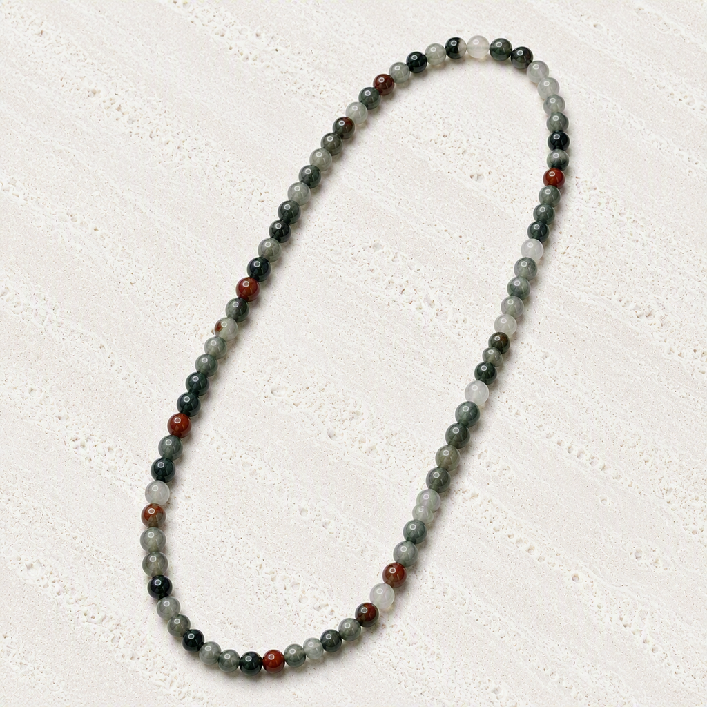 African Bloodstone Beaded Stretch Necklace | Protection, Grounding, Courage Crystal Jewelry