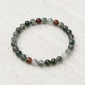 African Bloodstone Beaded Stretch Gemstone Bracelet - Grounding, Protection, Positive Energy