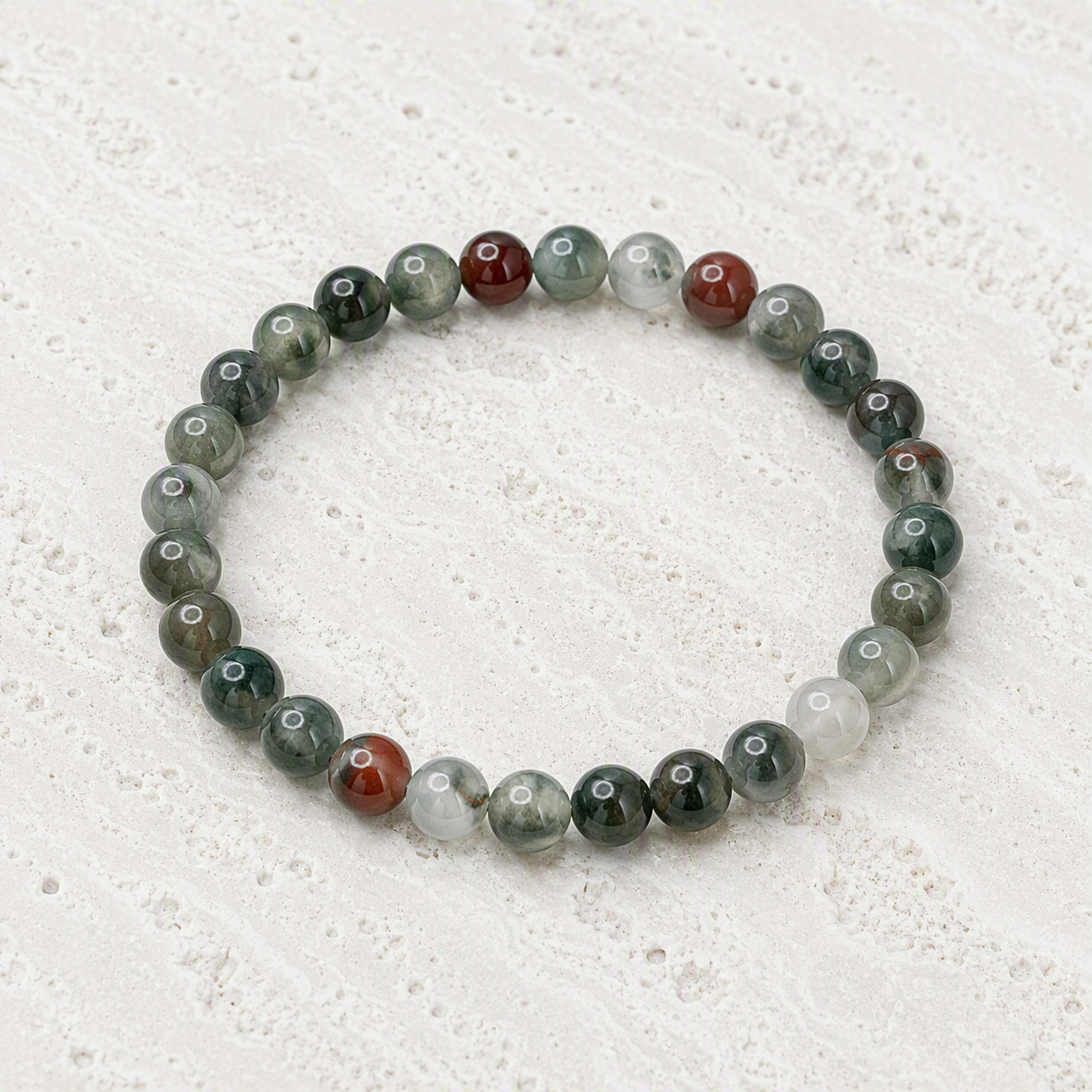 African Bloodstone Beaded Stretch Bracelet - 6mm - Stretchy Durable Cord - Protection Grounding Crystal Jewelry