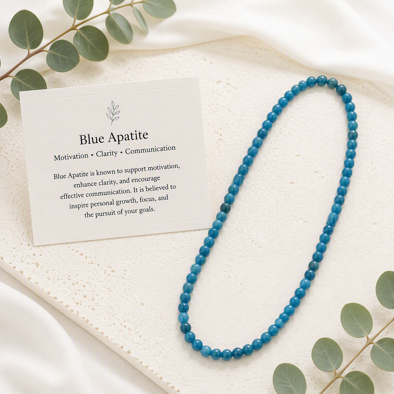 Blue Apatite 6mm Stretch Beaded Necklace • Inspiration, Focus, Possibility, Handmade