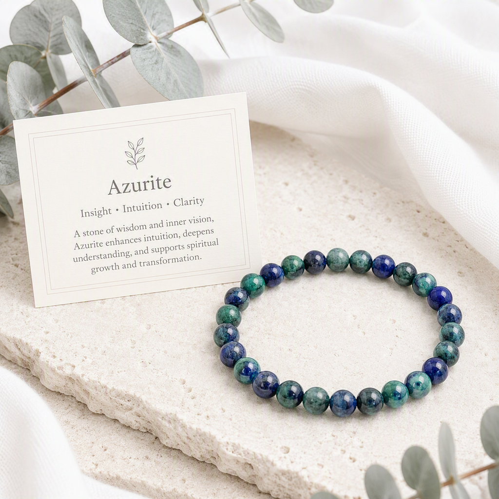 Azurite Beaded Stretch Bracelet 6mm - Handmade Intuition  Insight Crystal Jewelry