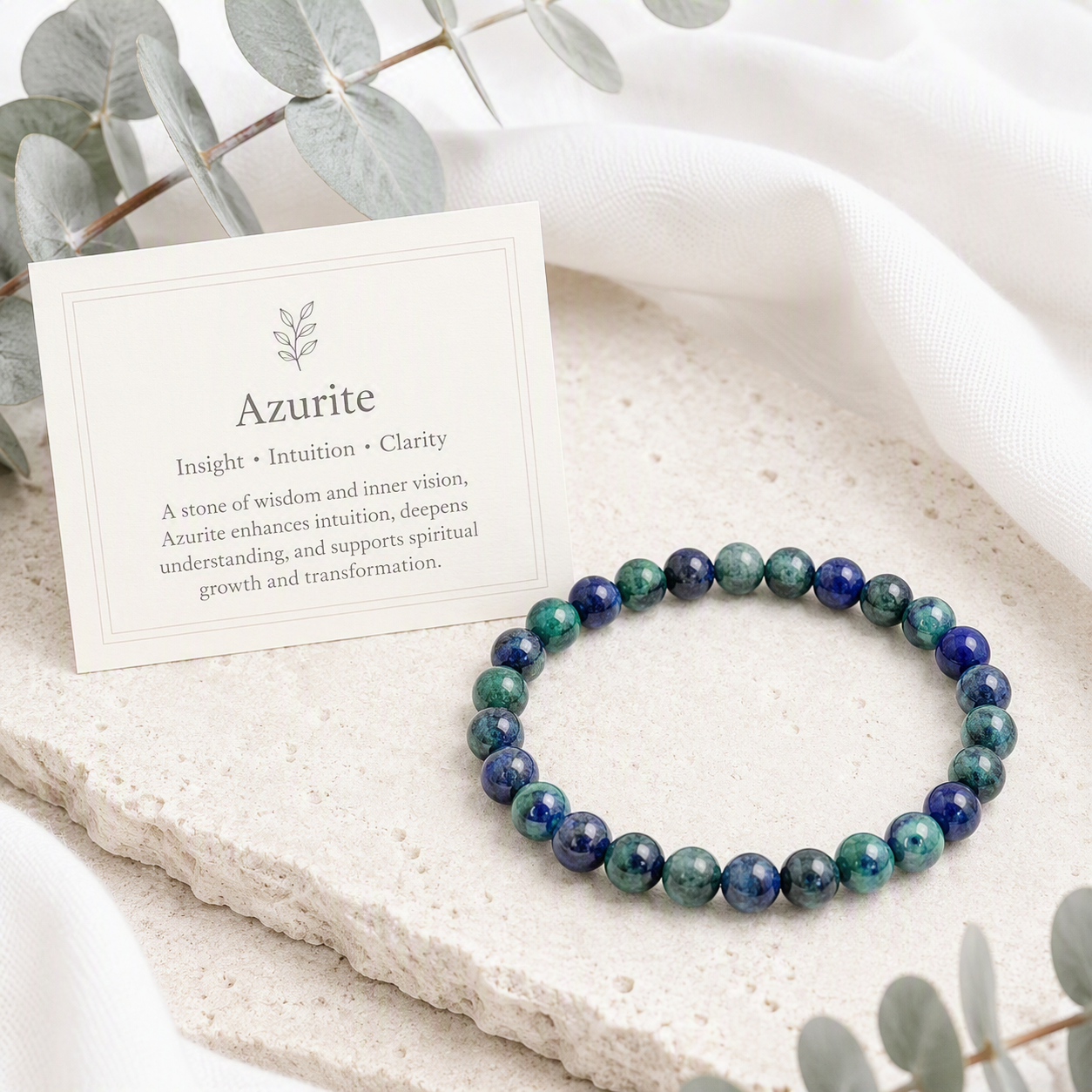 Azurite Beaded Stretch Bracelet 6mm - Handmade Intuition  Insight Crystal Jewelry