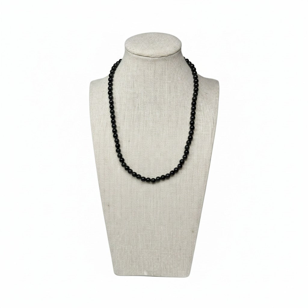 Black Onyx Beaded Stretch Necklace 6mm • Beaded Stretch Jewelry • Durable No‑Clasp Cord • Grounding Crystal Necklace • Handmade in Florida