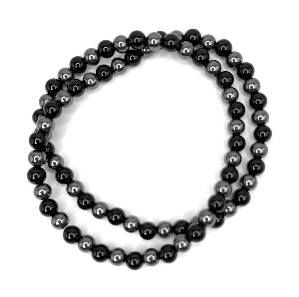 Black Onyx, Hematite Beaded Stretch Necklace – 6mm | Made to Order