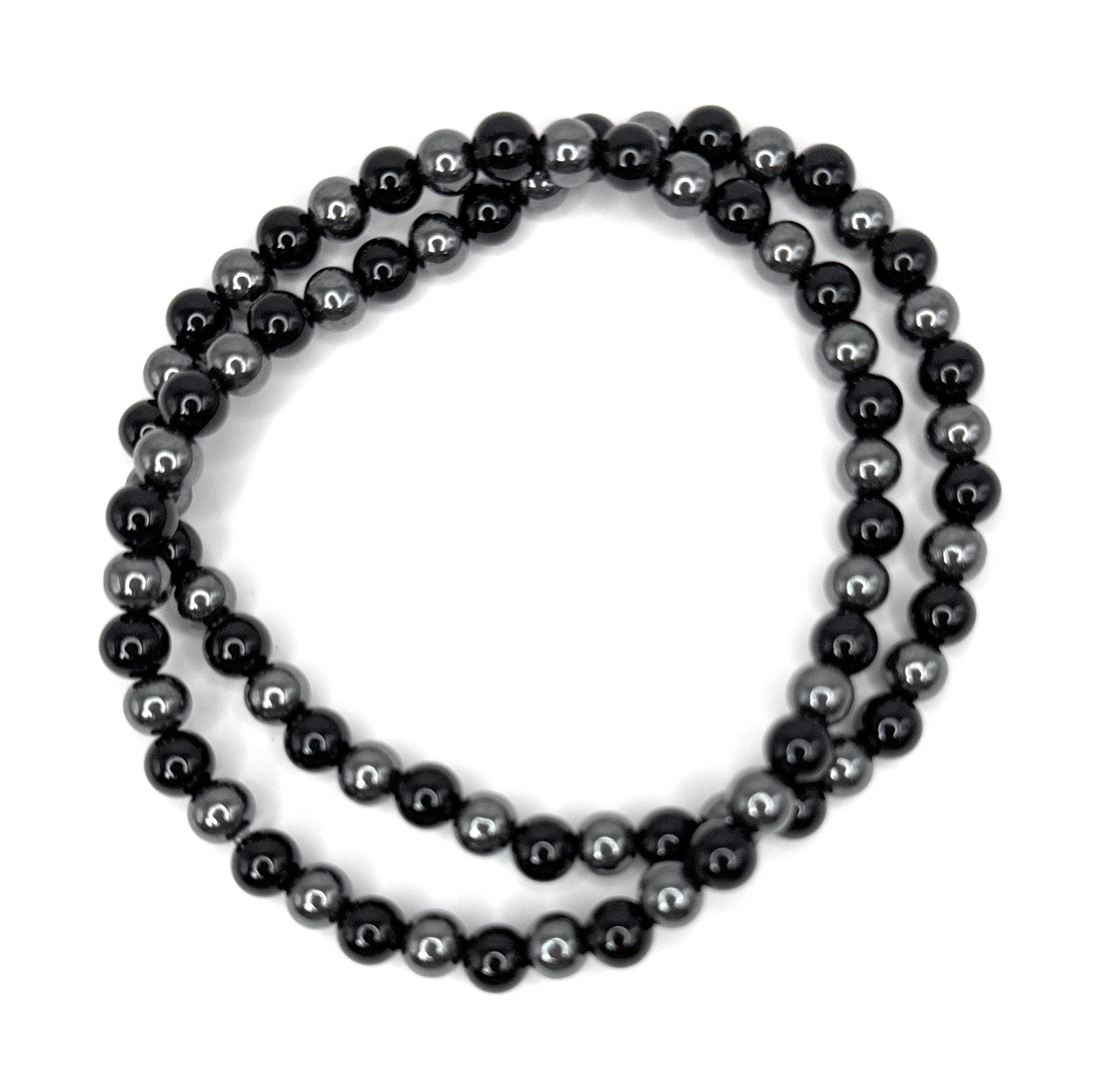Black Onyx, Hematite Beaded Stretch Necklace – 6mm | Made to Order