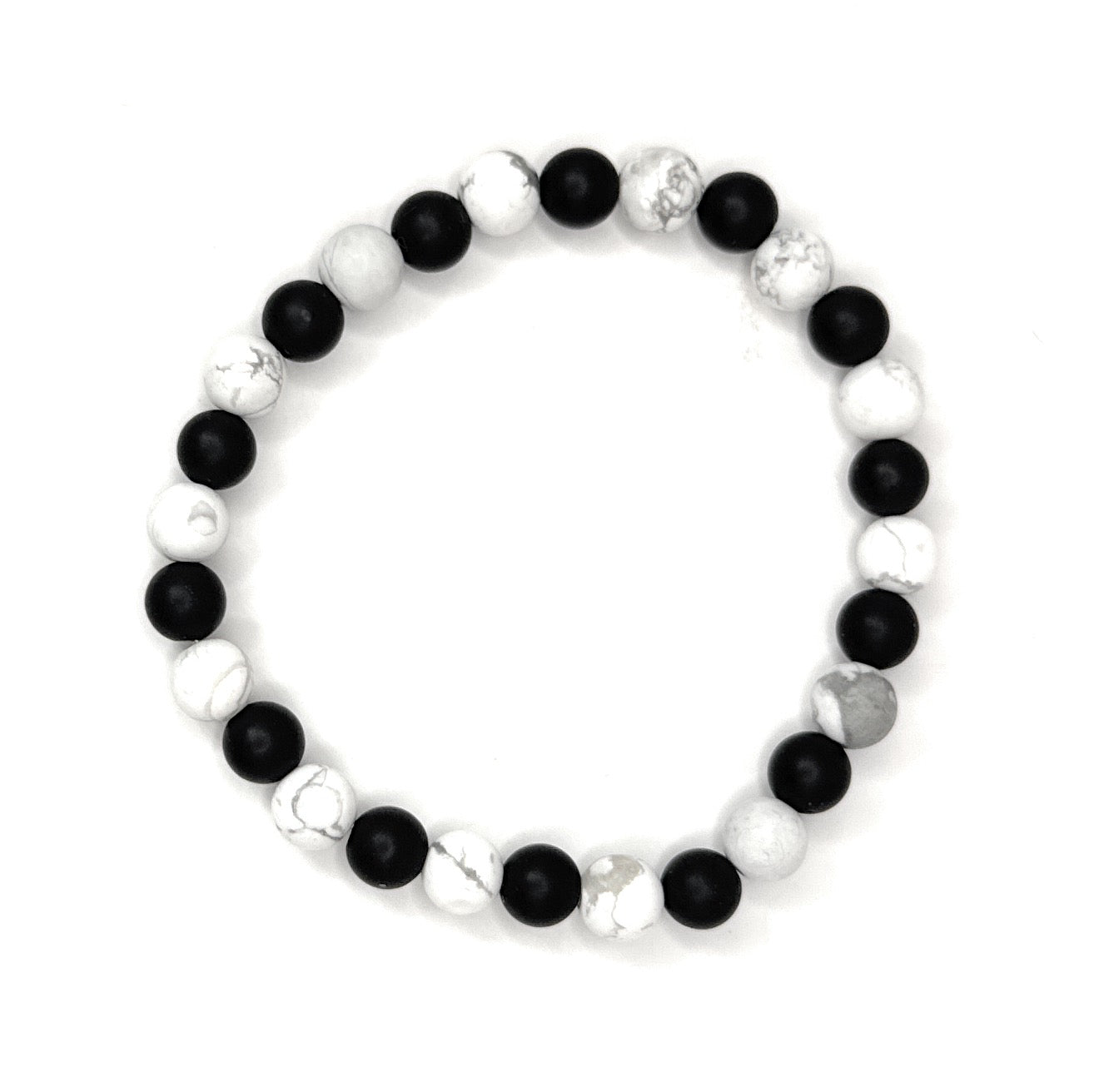 Matte Black Onyx, Matte White Howlite Beaded Stretch Bracelet– 6mm | Made to Order