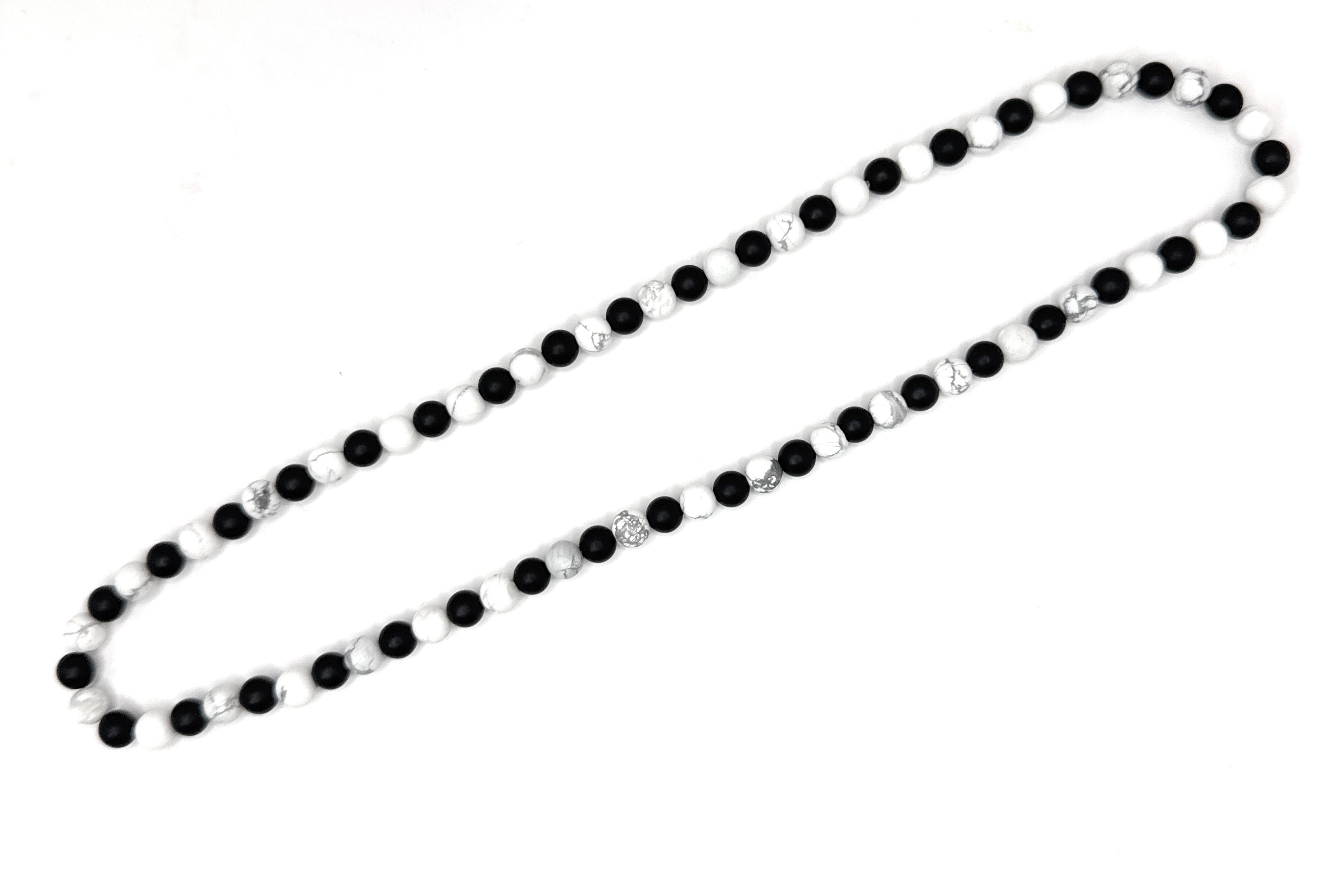 Matte Black Onyx, Matte White Howlite Beaded Stretch Necklace– 6mm | Made to Order