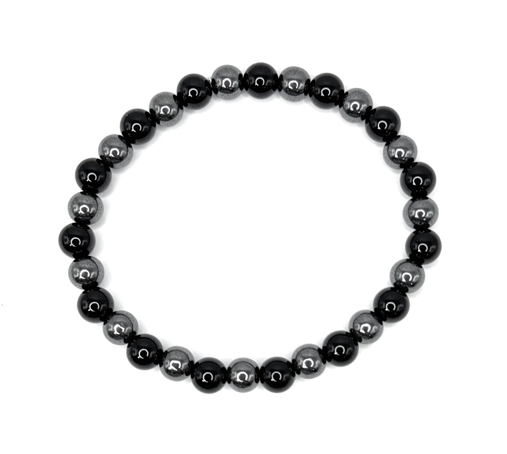 Black Onyx, Hematite Beaded Stretch Bracelet – 6mm | Made to Order