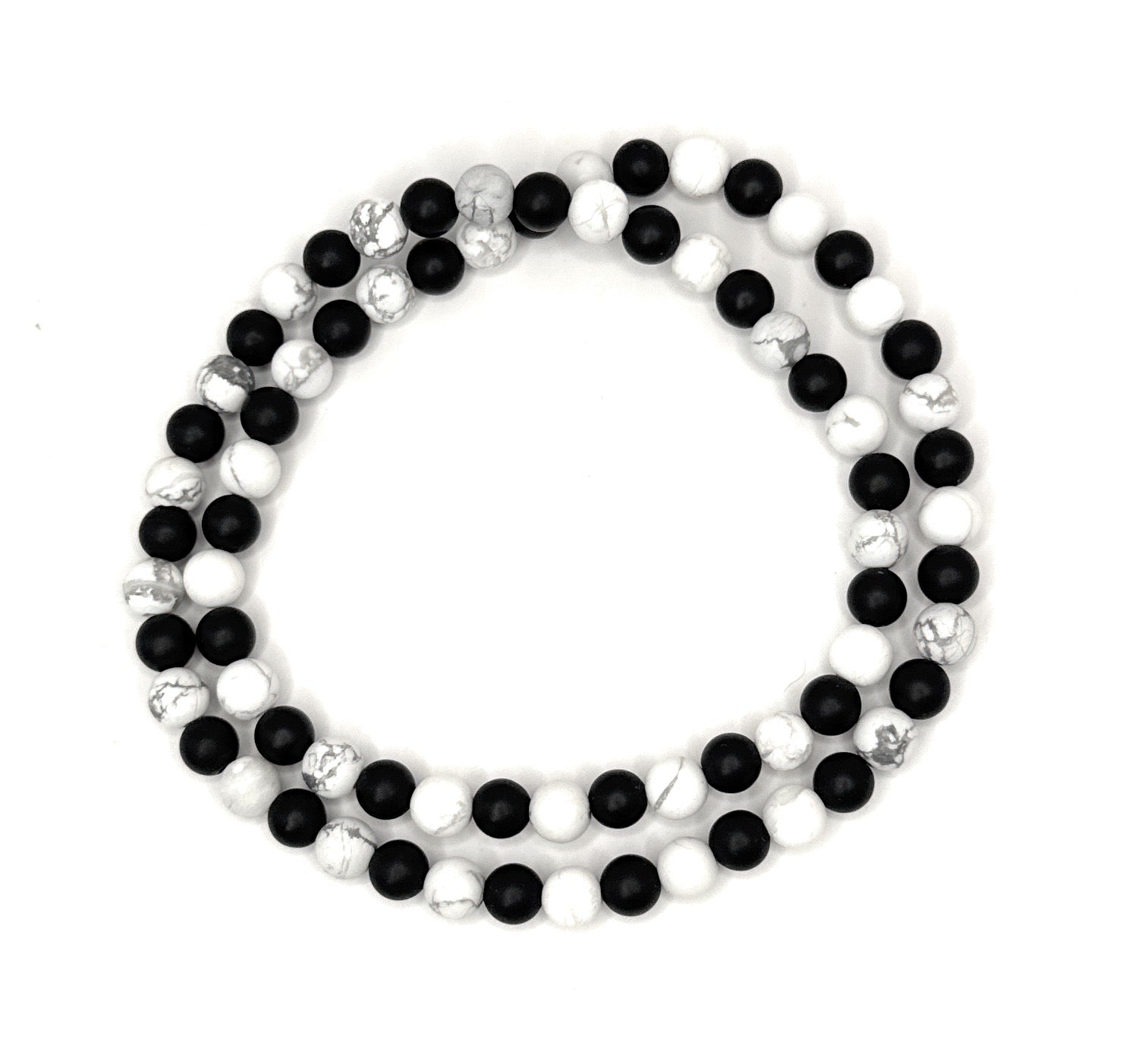 Matte Black Onyx, Matte White Howlite Beaded Stretch Necklace– 6mm | Made to Order