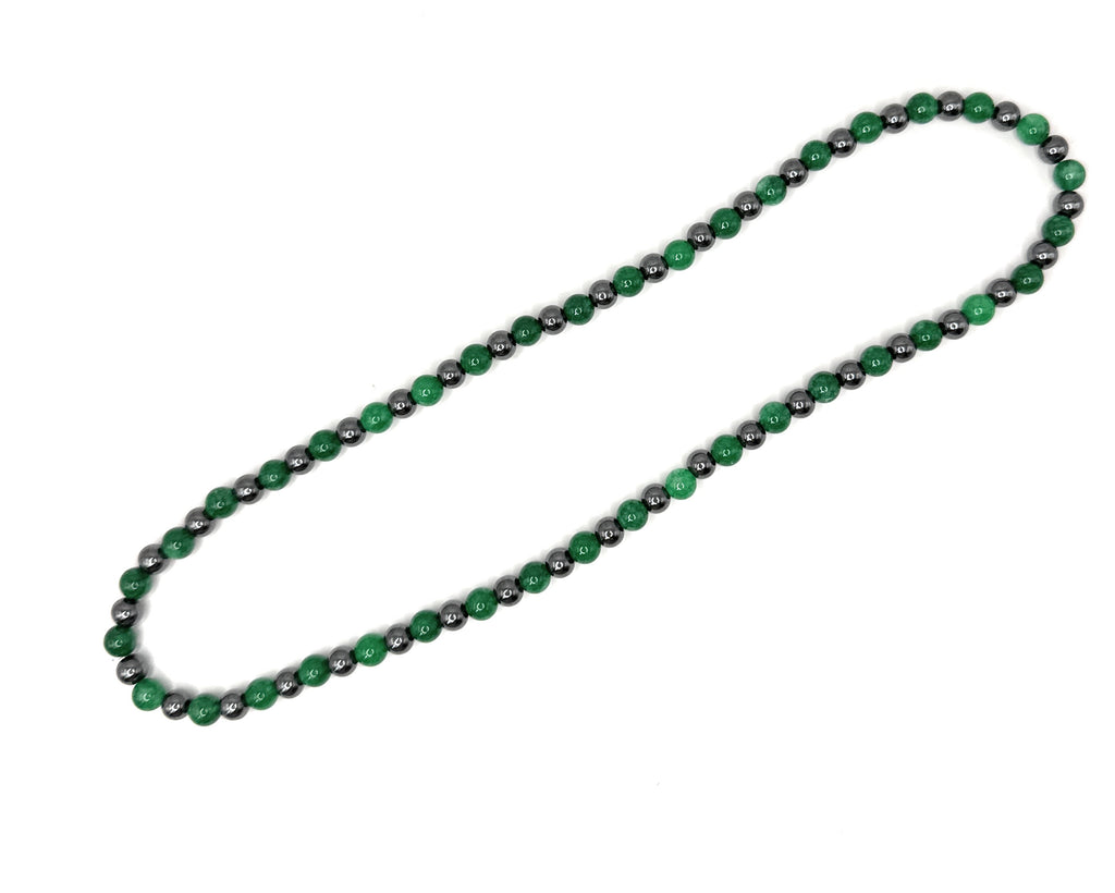 Hematite, Emerald Green Quartz Beaded Stretch Necklace – 6mm | Made to Order