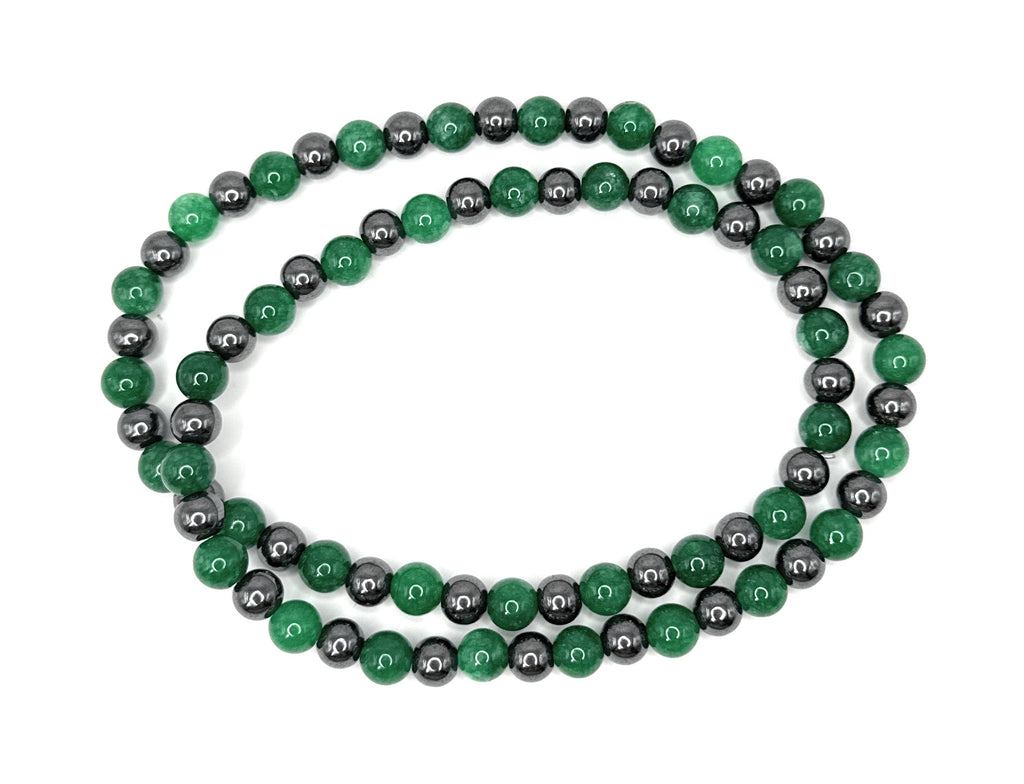 Hematite, Emerald Green Quartz Beaded Stretch Necklace – 6mm | Made to Order