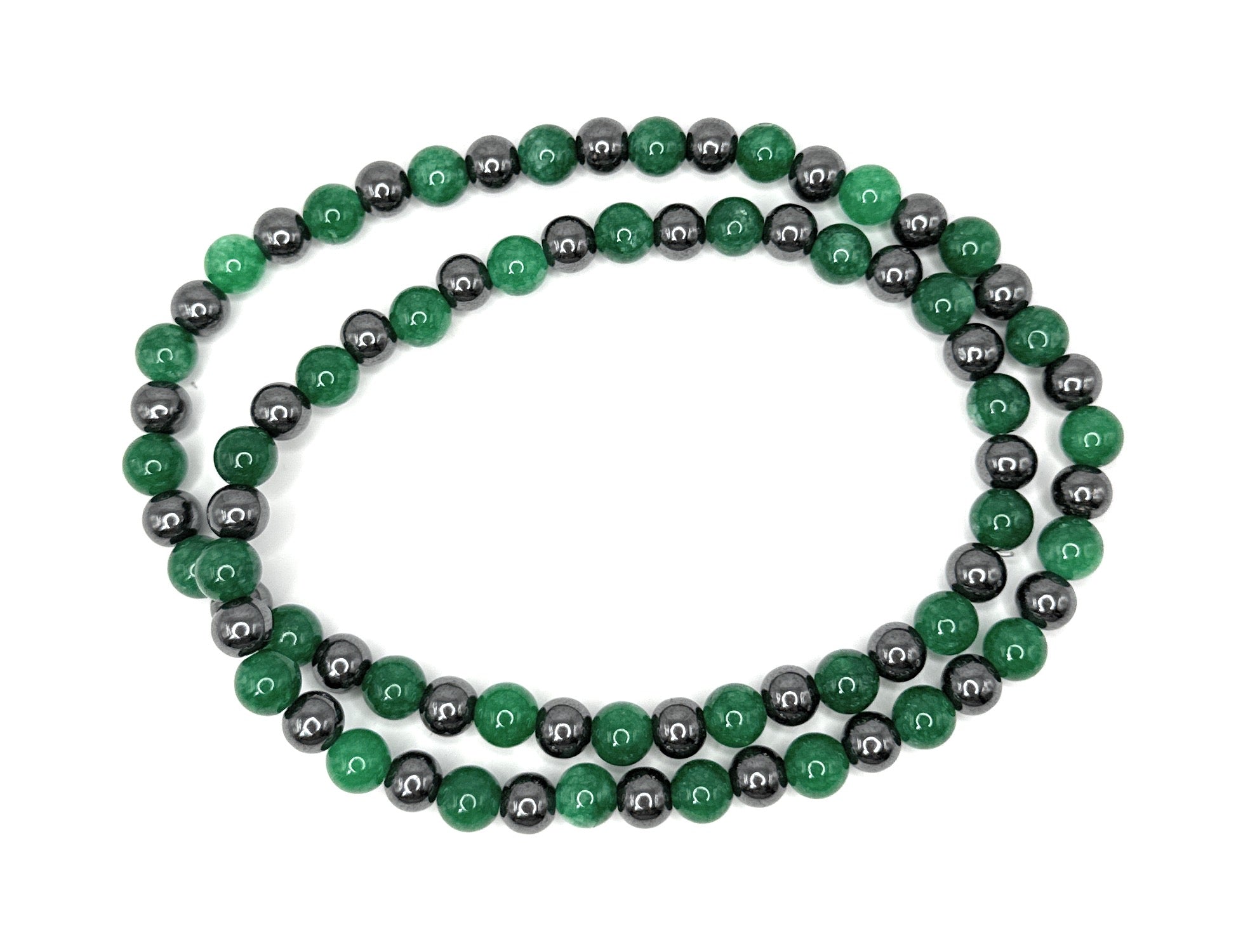 Hematite, Emerald Green Quartz Beaded Stretch Necklace – 6mm | Made to Order