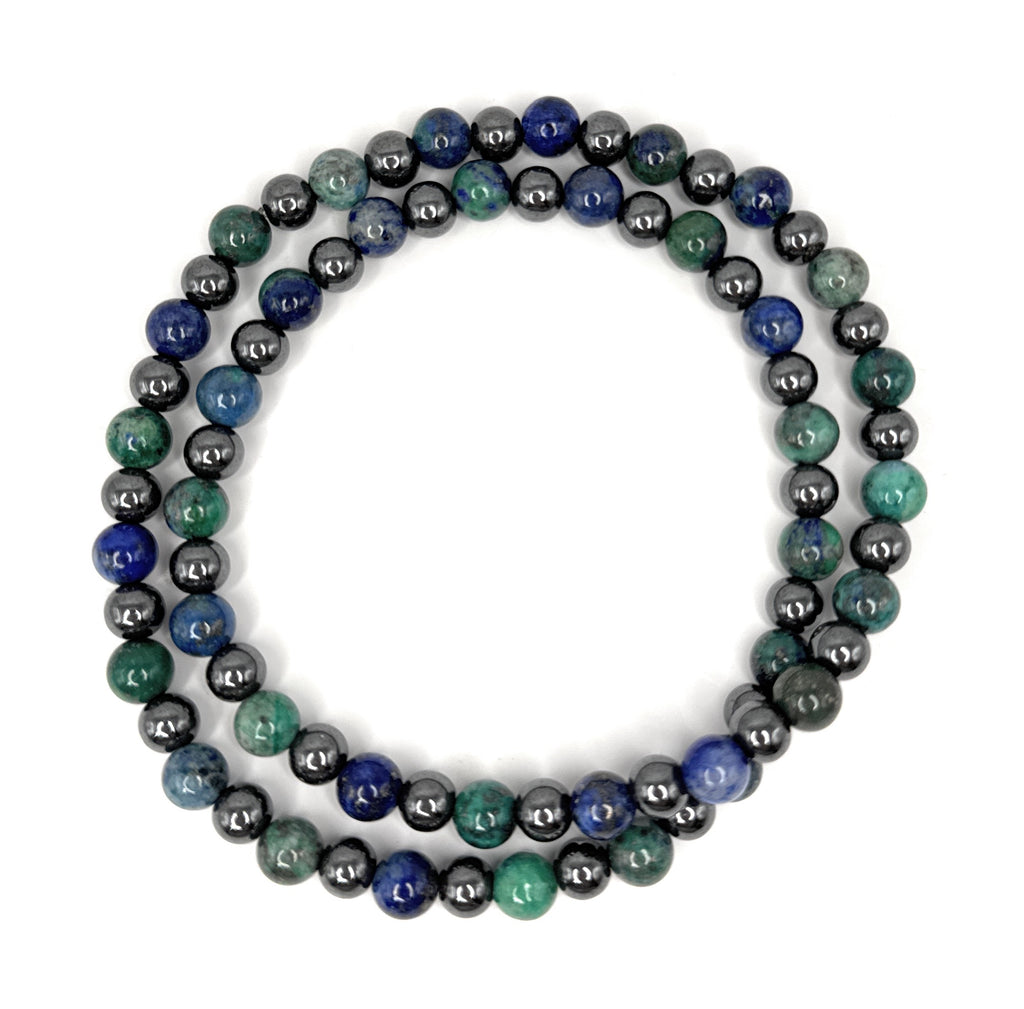 Azurite, Hematite Beaded Stretch Necklace– 6mm | Made to Order