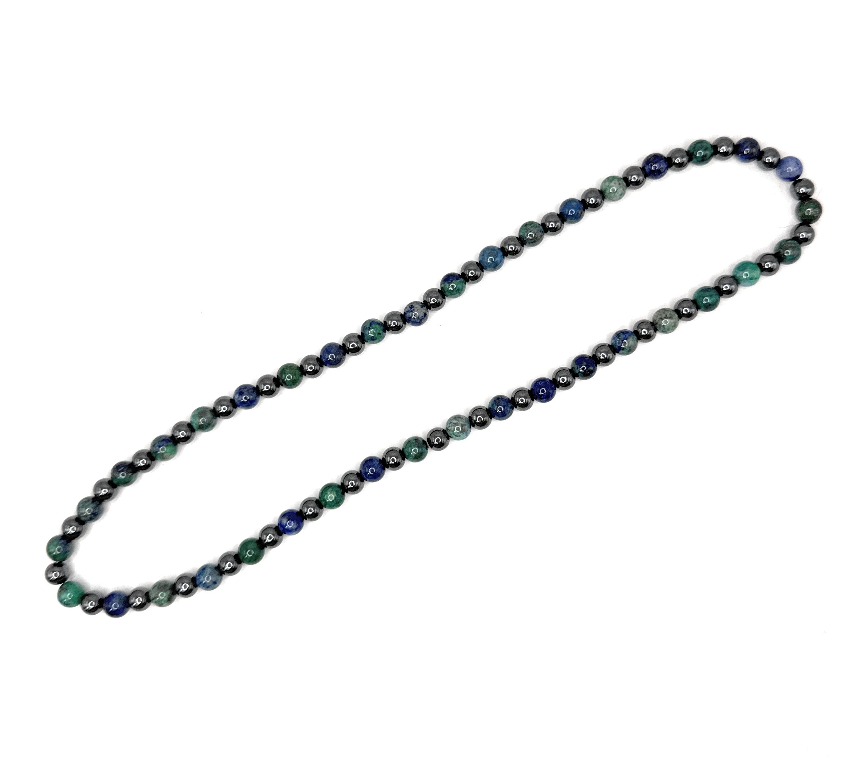 Azurite, Hematite Beaded Stretch Necklace– 6mm | Made to Order
