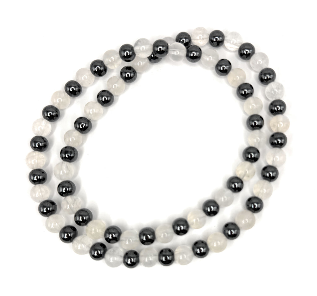 Moonstone, Hematite Beaded Stretch Necklace– 6mm | Made to Order