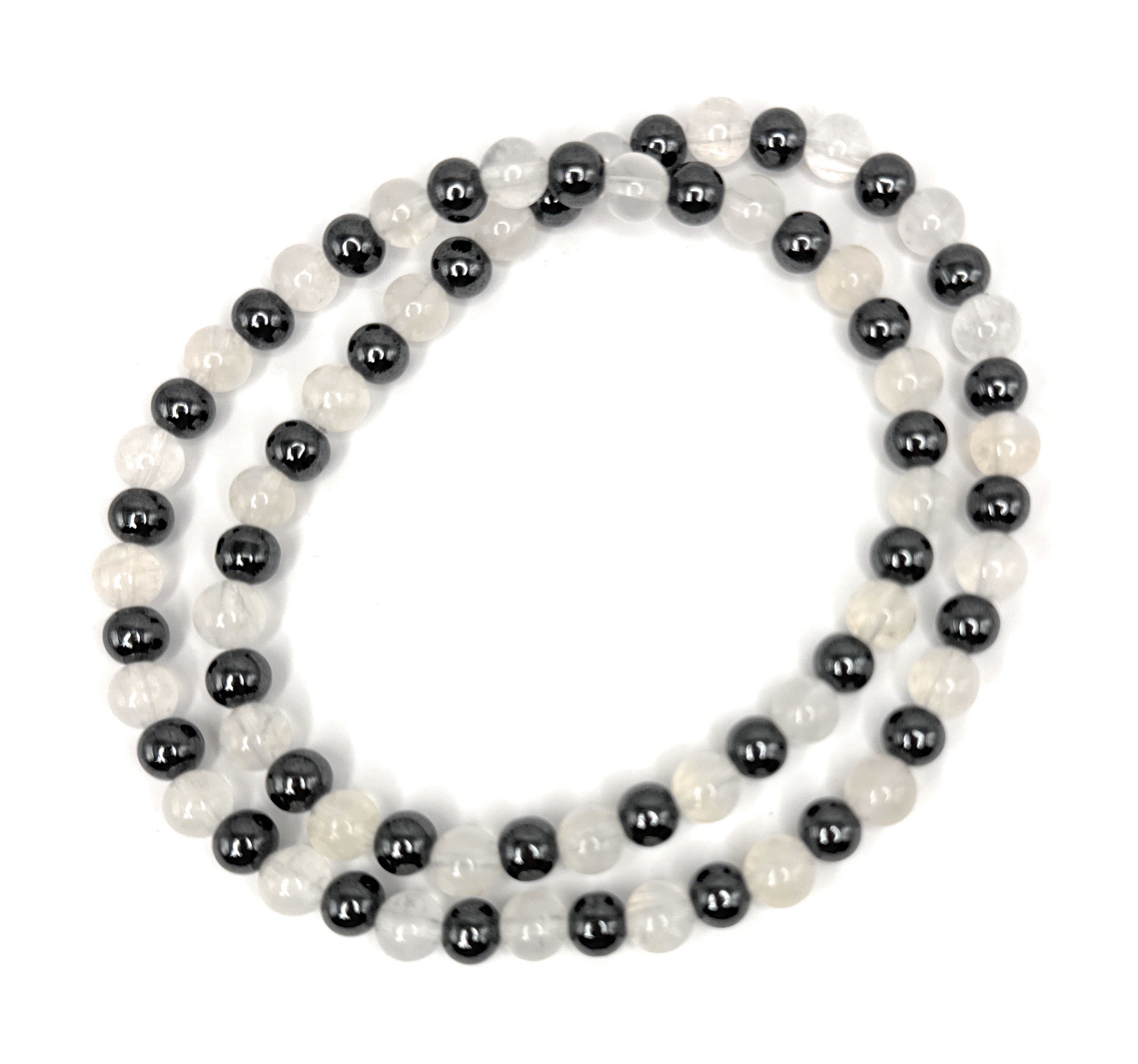 Moonstone, Hematite Beaded Stretch Necklace– 6mm | Made to Order