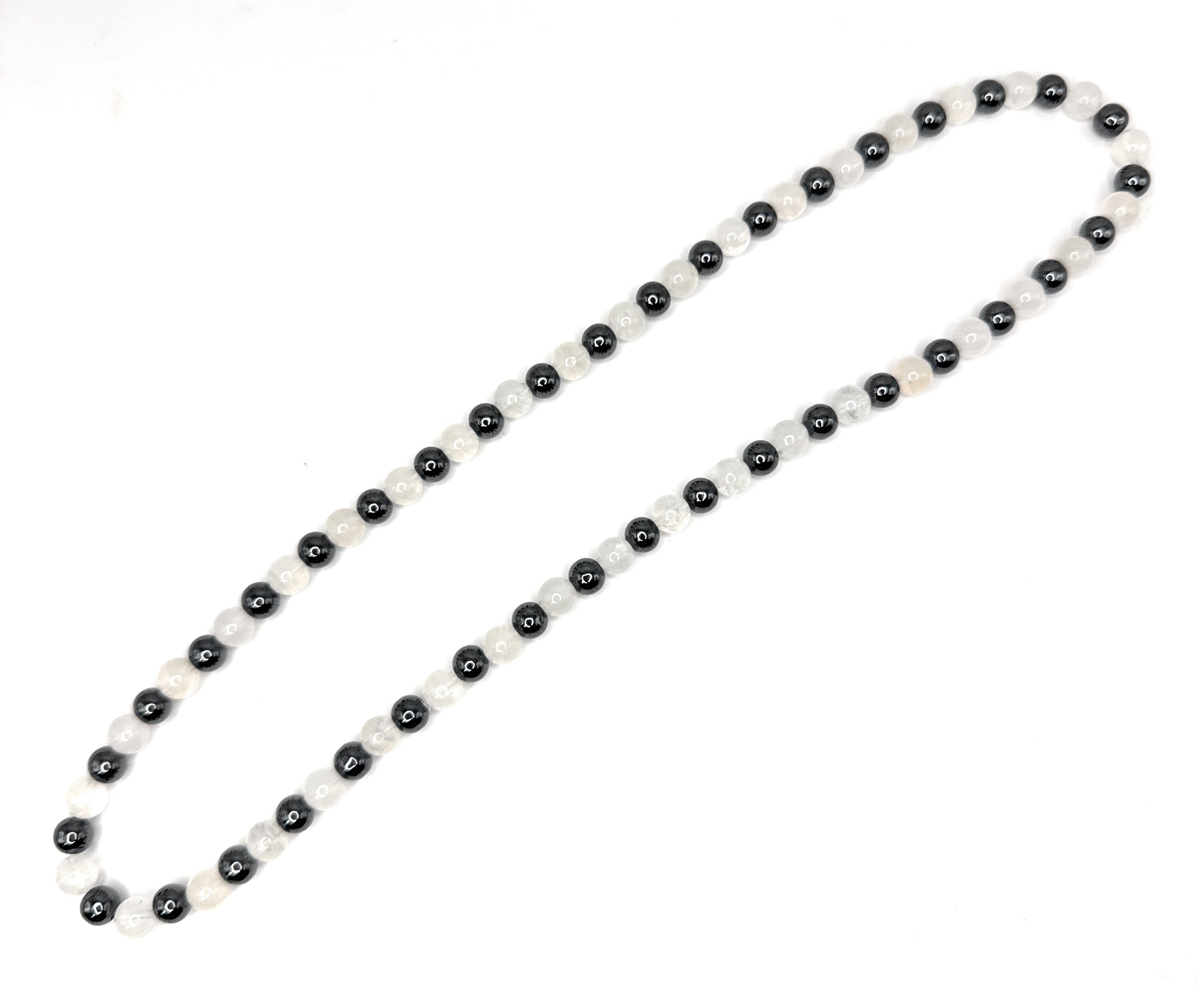 Moonstone, Hematite Beaded Stretch Necklace– 6mm | Made to Order