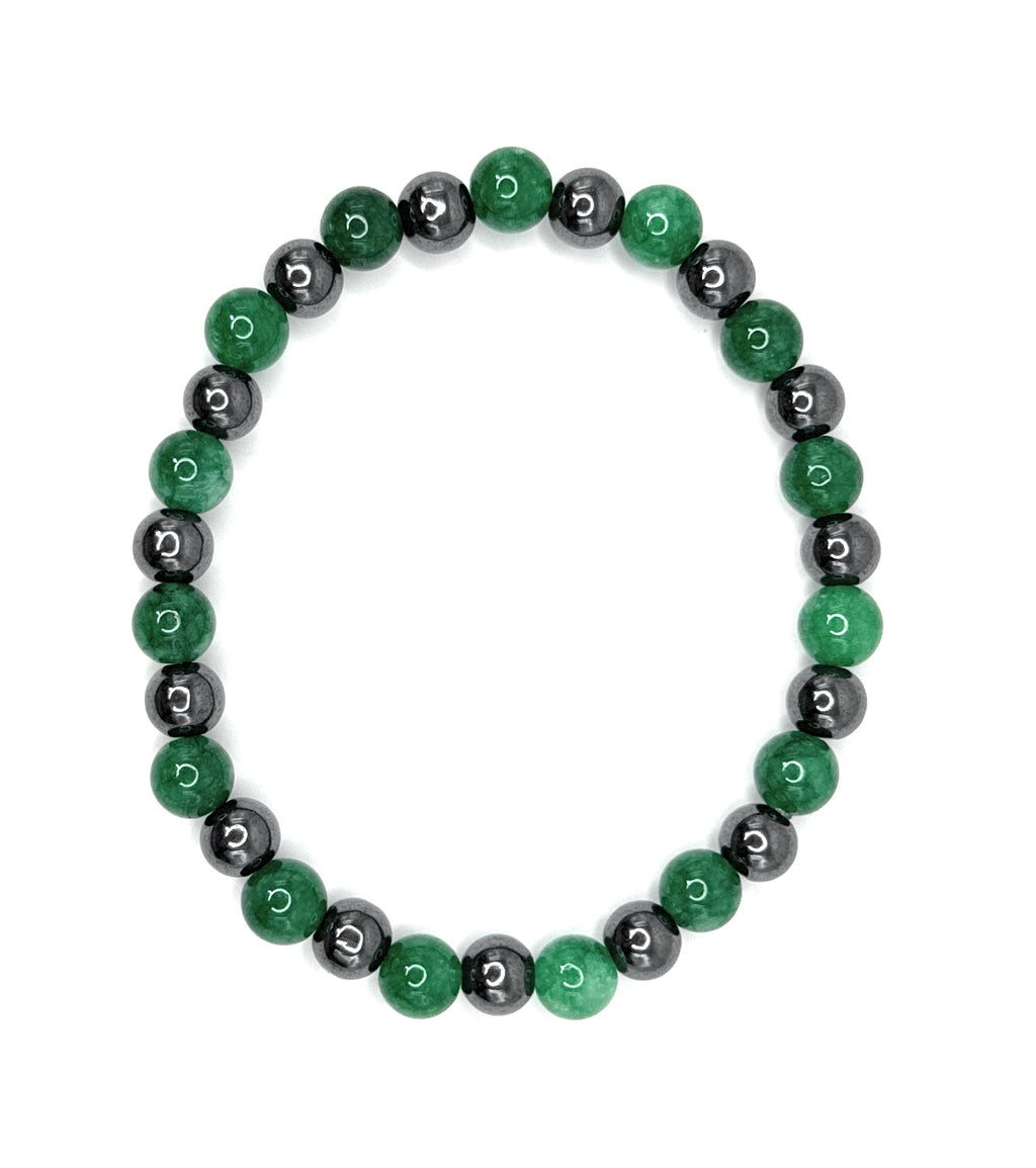 Hematite, Emerald Green Quartz Beaded Stretch Bracelet - 6mm | Made to Order