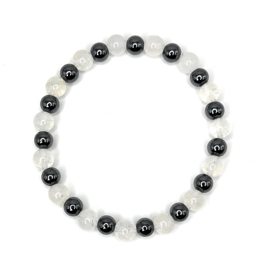 Moonstone, Hematite Beaded Stretch Bracelet – 6mm | Made to Order
