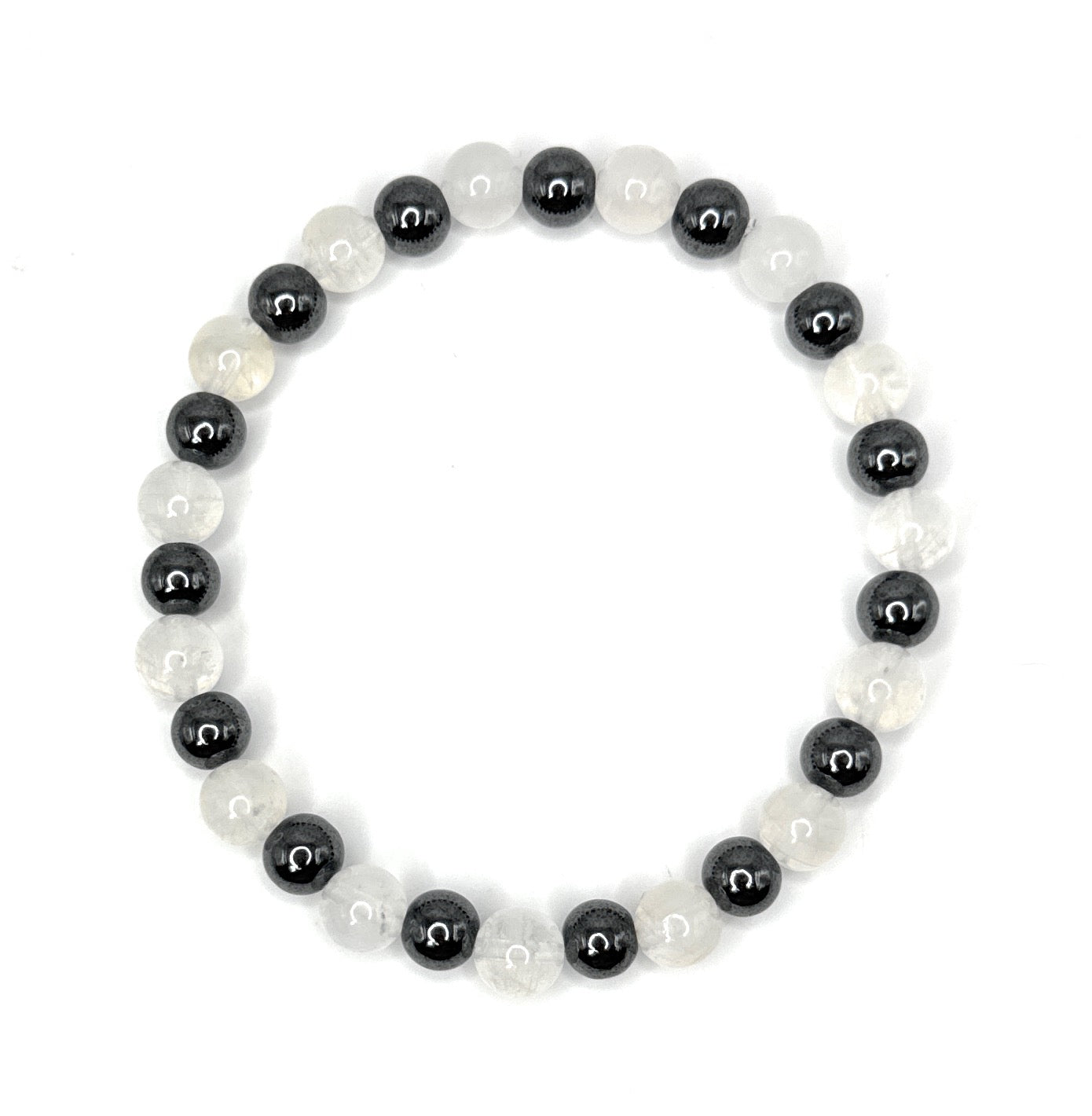 Moonstone, Hematite Beaded Stretch Bracelet – 6mm | Made to Order