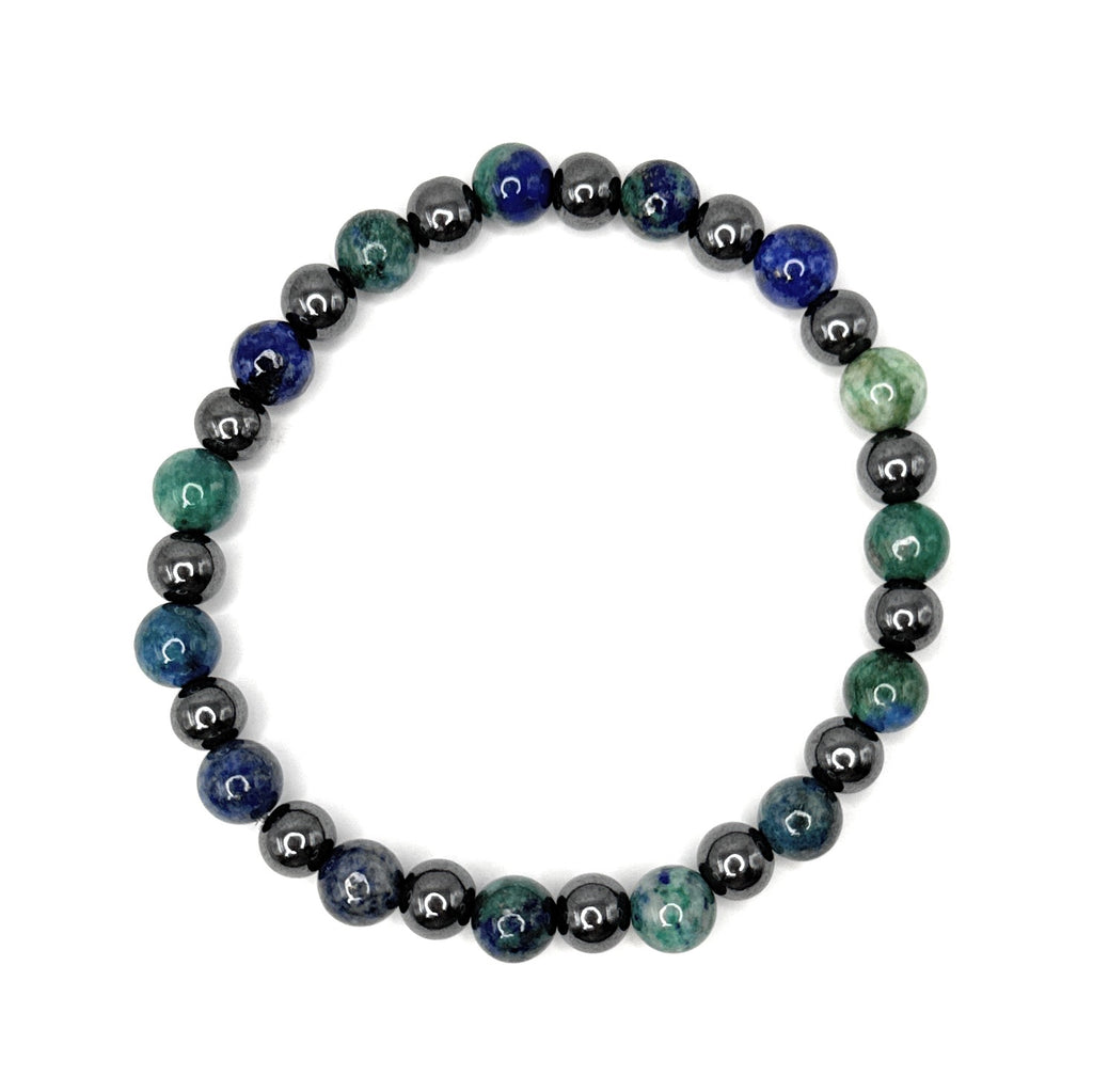 Azurite, Hematite Beaded Stretch Bracelet – 6mm | Made to Order