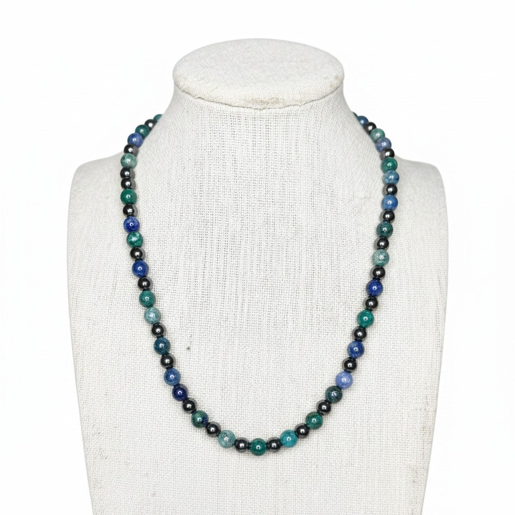 Azurite + Hematite Beaded Stretch Necklace | Insight Intuition Clarity, Healing Crystal Jewelry, Gift for Her