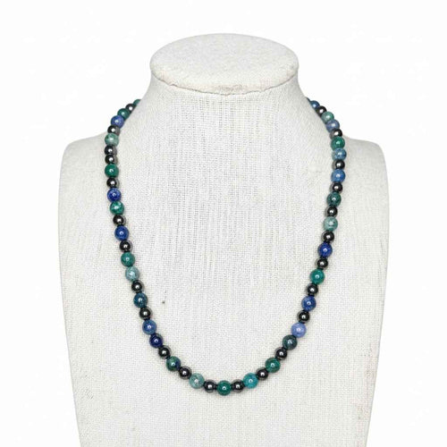 Azurite + Hematite Beaded Stretch Necklace | Insight Intuition Clarity, Healing Crystal Jewelry, Gift for Her