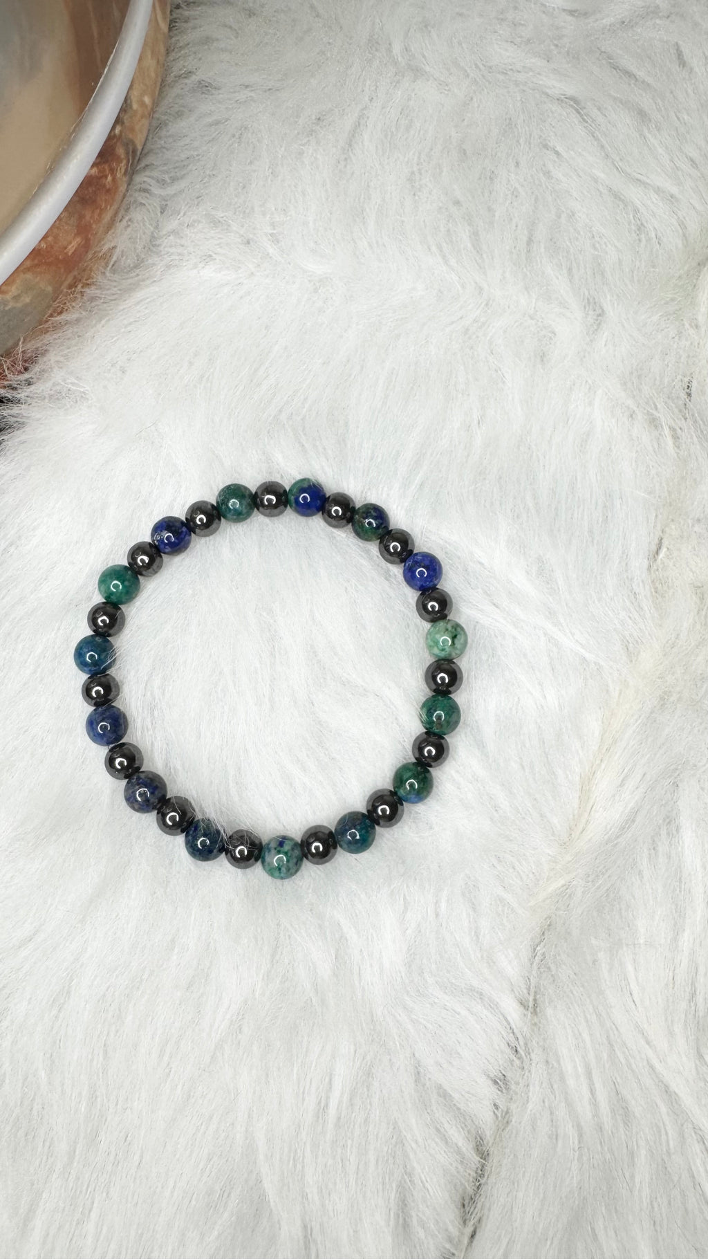 Azurite, Hematite Beaded Stretch Bracelet – 6mm | Made to Order