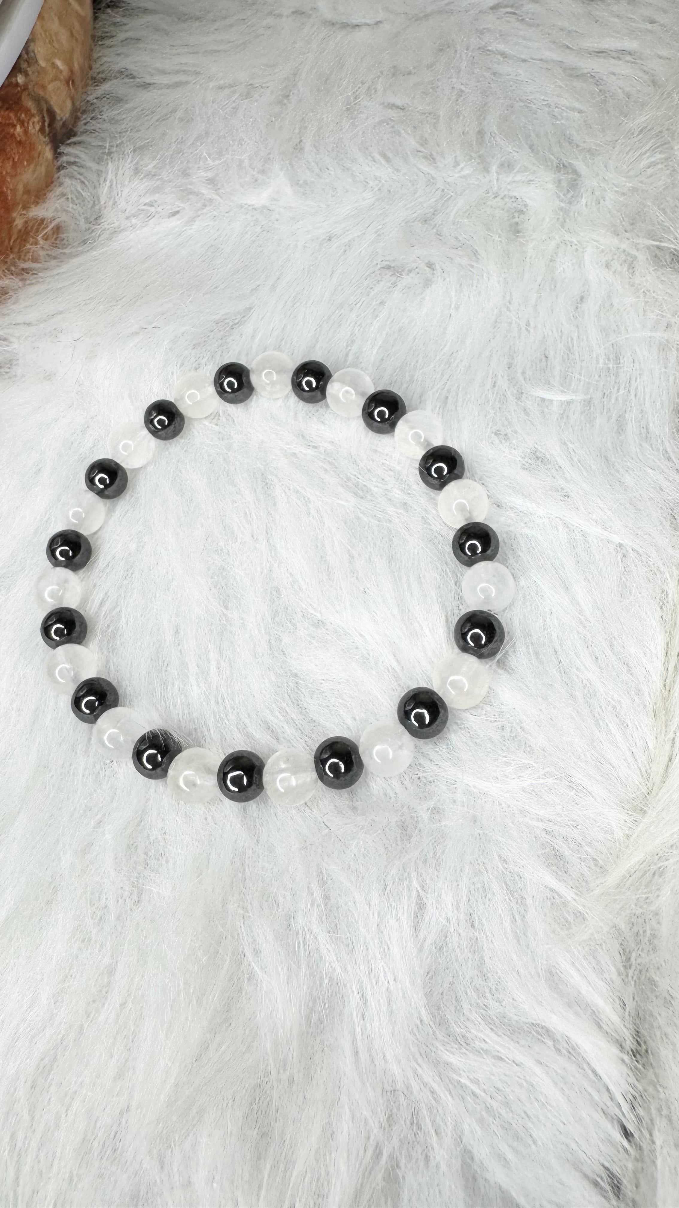 Moonstone, Hematite Beaded Stretch Bracelet – 6mm | Made to Order