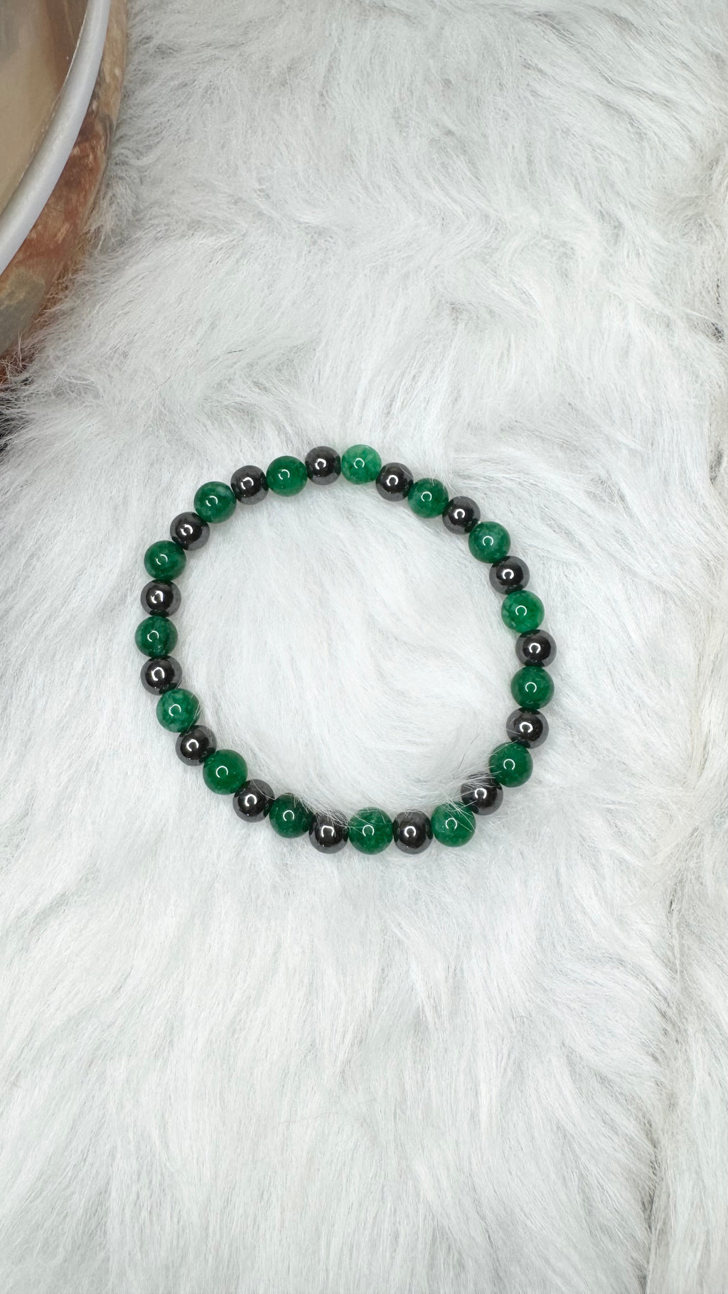 Hematite, Emerald Green Quartz Beaded Stretch Bracelet - 6mm | Made to Order