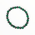 Beaded stretch bracelet with dark green and black hematite-style beads, round 6mm