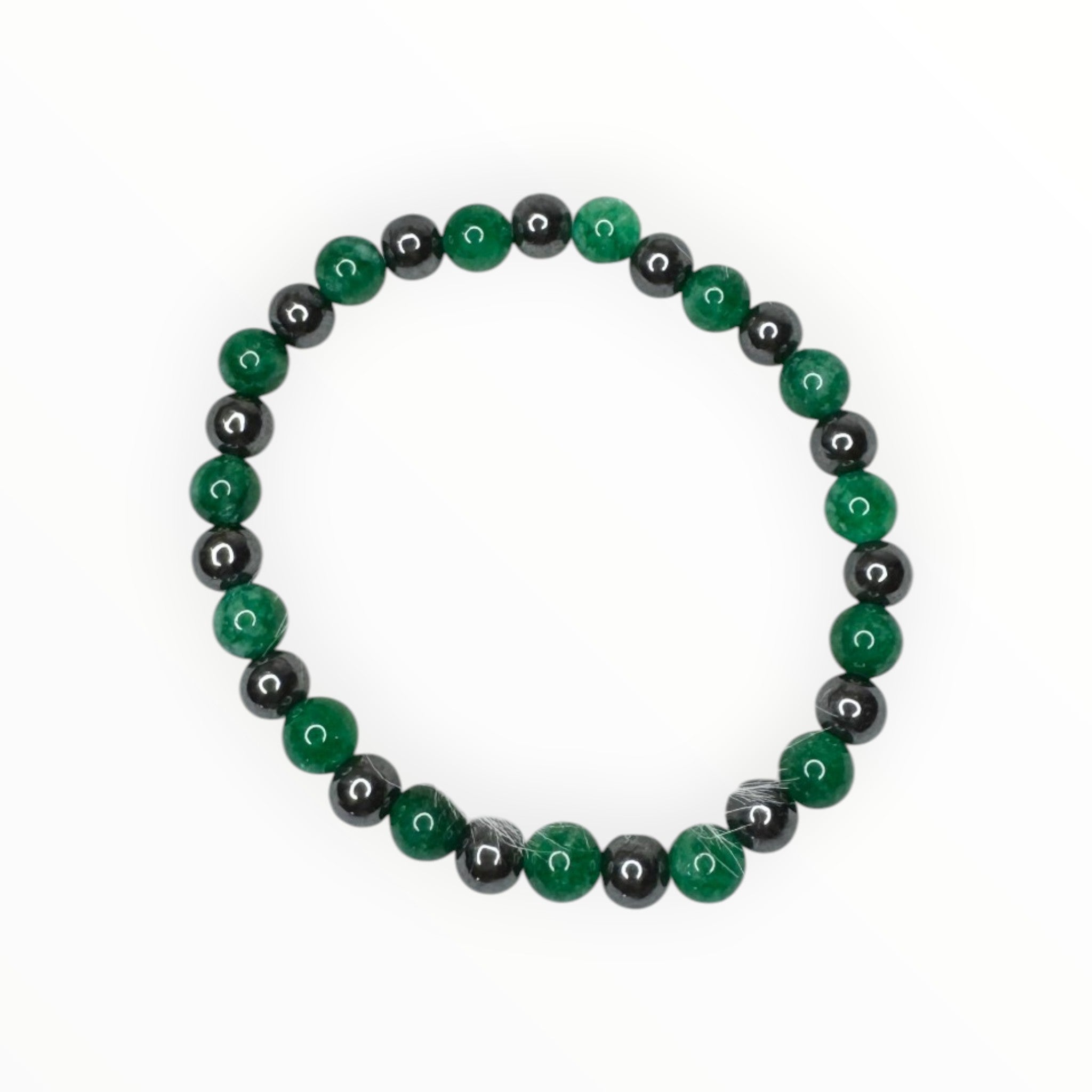 Emerald Green Quartz + Hematite Beaded Stretch Bracelet 6mm | Renewal Calm Growth, Healing Crystal Jewelry, Gift for Her