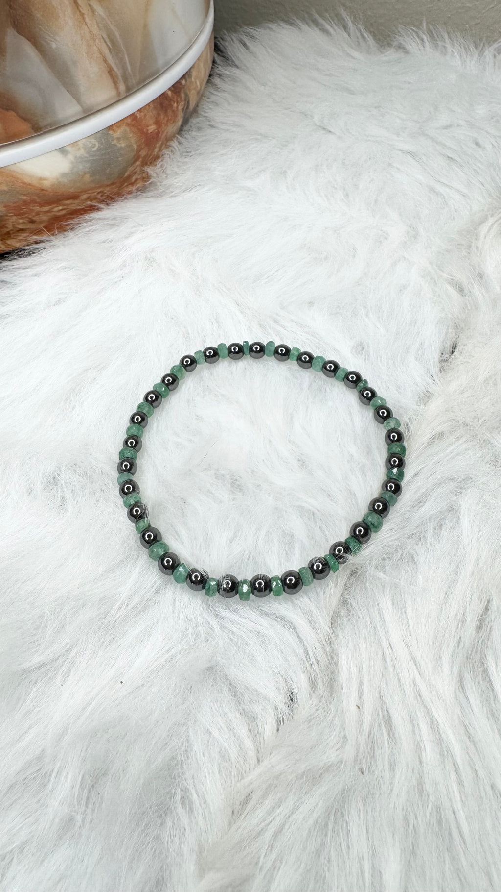 Zambian Emerald, Hematite Gemstone Beaded Stretch Bracelet – 3mm,4mm | Made to Order, Tiny Stones, Dainty