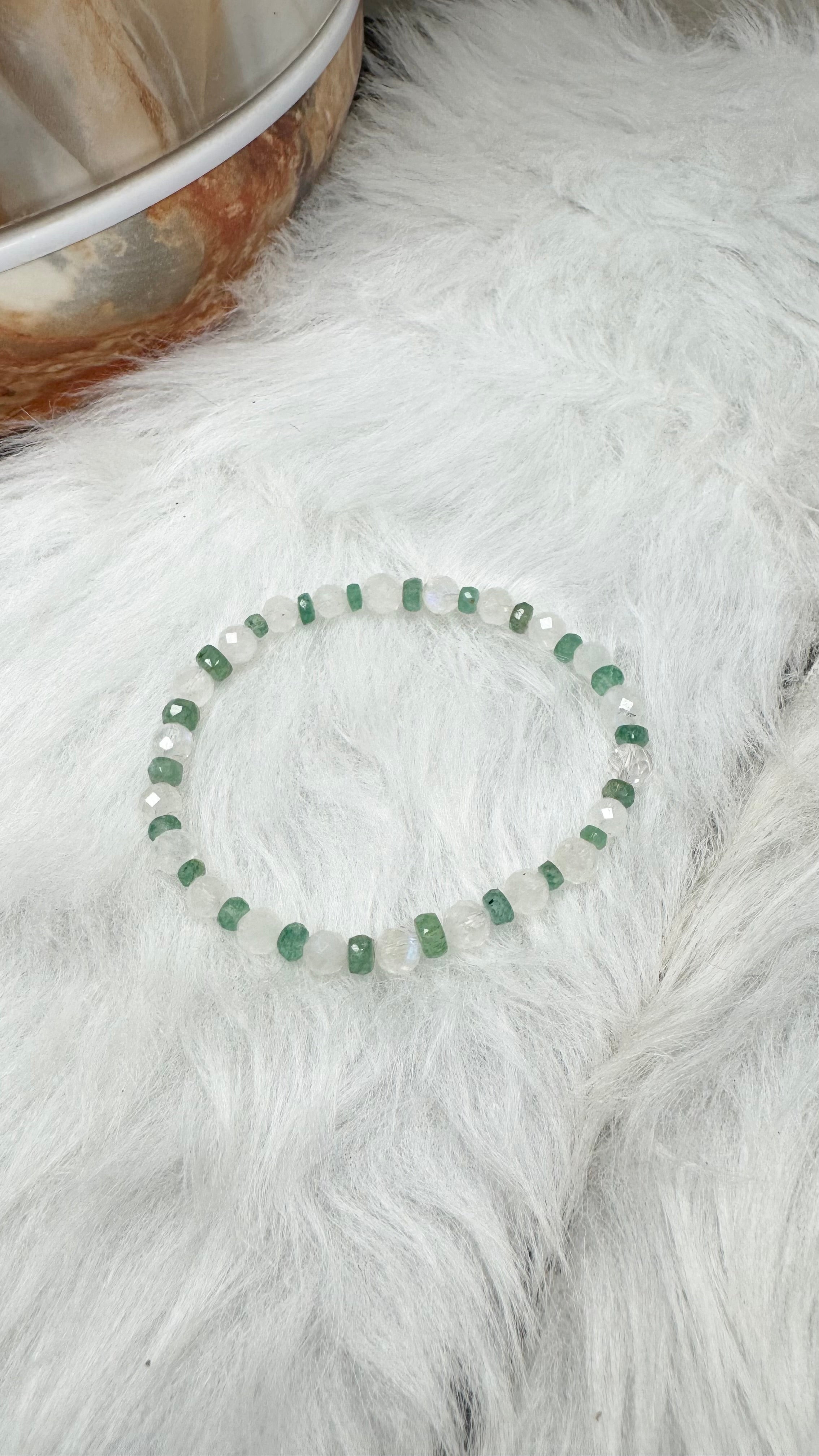 Zambian Emerald, Rainbow Moonstone Gemstone Beaded Stretch Bracelet – 3mm,5mm | Made to Order, Tiny Stones, Dainty