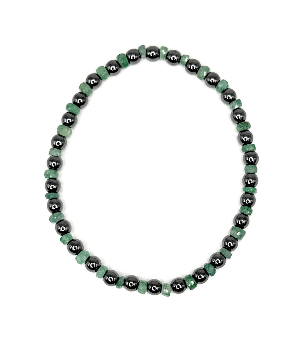 Zambian Emerald, Hematite Gemstone Beaded Stretch Bracelet – 3mm,4mm | Made to Order, Tiny Stones, Dainty