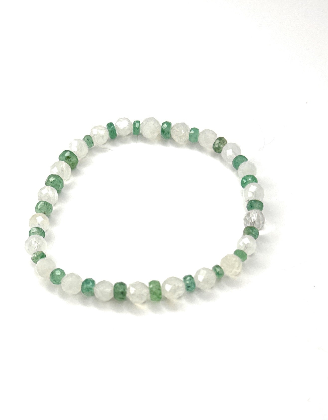 Zambian Emerald, Rainbow Moonstone Gemstone Beaded Stretch Bracelet – 3mm,5mm | Made to Order, Tiny Stones, Dainty