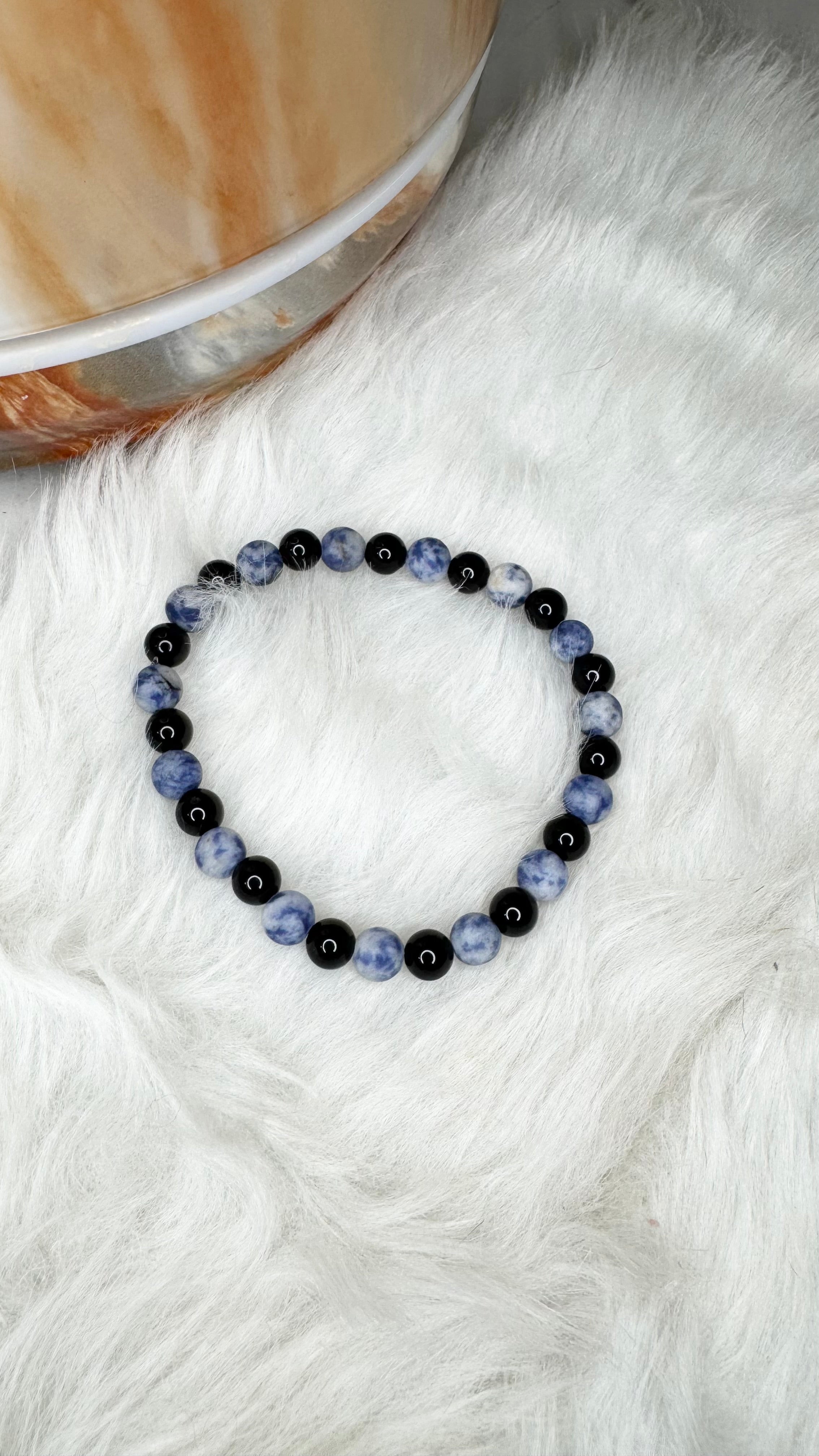 Matte Brazil Sodalite, Black Onyx Beaded Stretch Bracelet – 6-mm | Made to Order