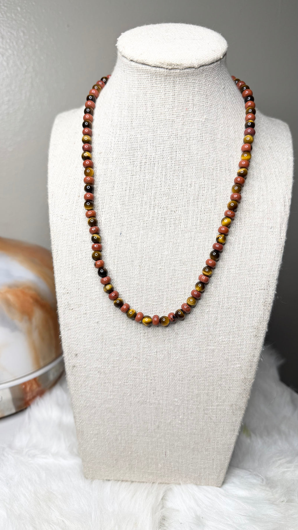 Red Jasper (Rondelle), Tiger’s Eye Beaded Stretch Necklace – 6mm | Made to Order, No Clasp