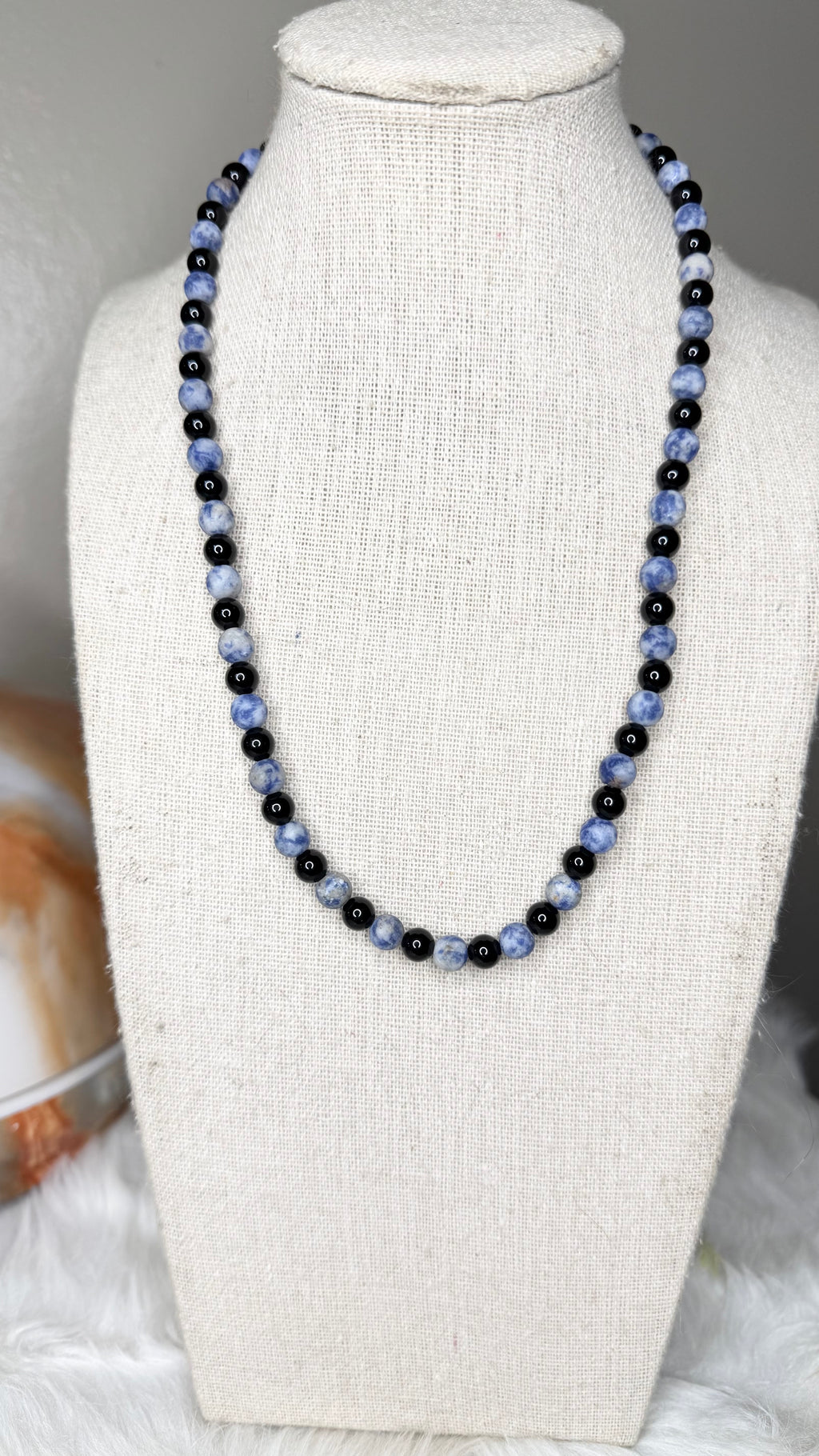 Matte Brazil Sodalite, Black Onyx Beaded Stretch Necklace – 6-mm | Made to Order, No Clasp