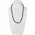 Beaded stretch necklace with matte blue and black round stone beads