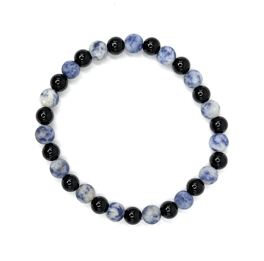 Matte Brazil Sodalite, Black Onyx Beaded Stretch Bracelet – 6-mm | Made to Order