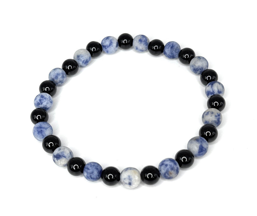 Matte Brazil Sodalite, Black Onyx Beaded Stretch Bracelet – 6-mm | Made to Order