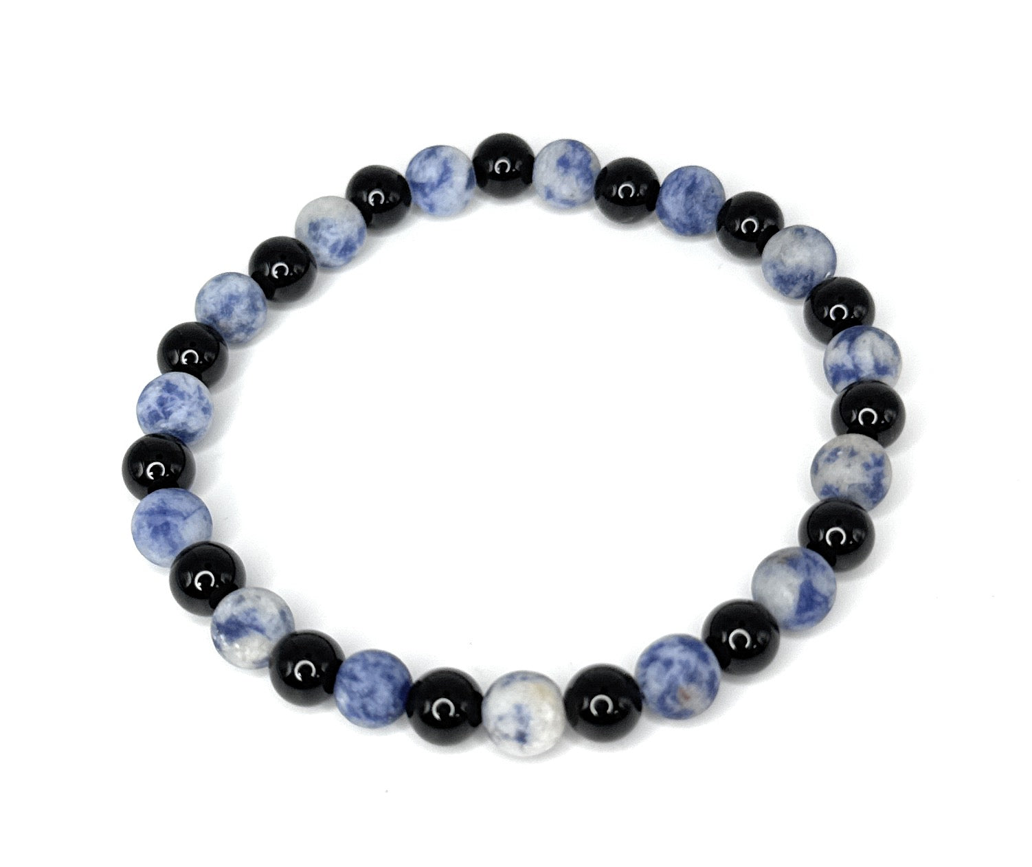 Matte Brazil Sodalite, Black Onyx Beaded Stretch Bracelet – 6-mm | Made to Order
