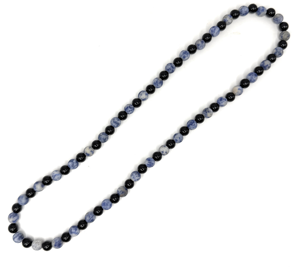 Matte Brazil Sodalite, Black Onyx Beaded Stretch Necklace – 6-mm | Made to Order, No Clasp