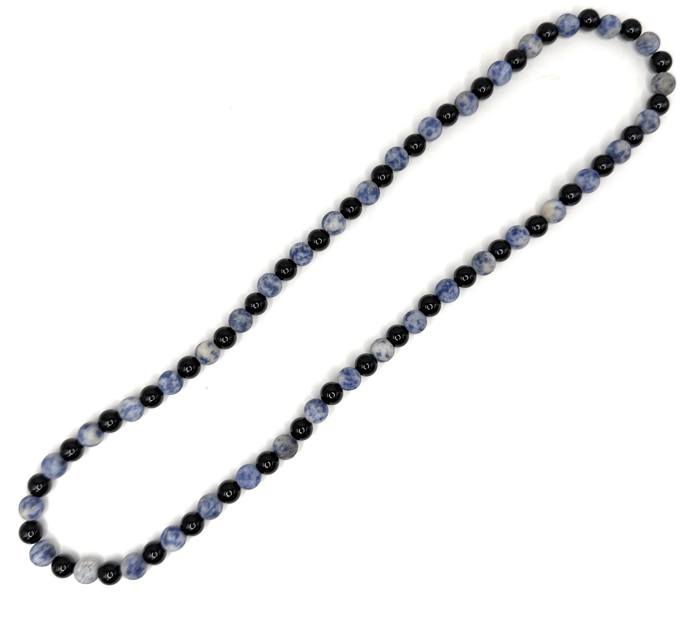 Matte Brazil Sodalite, Black Onyx Beaded Stretch Necklace – 6-mm | Made to Order, No Clasp